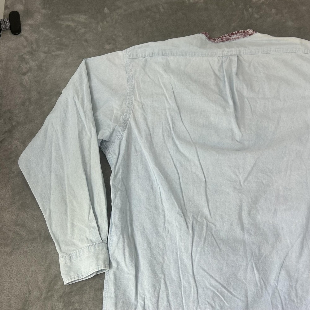 Polo Ralph Lauren Shirt Mens Large Blue Chambray Lizard Pocket Band Collar - Picture 13 of 16